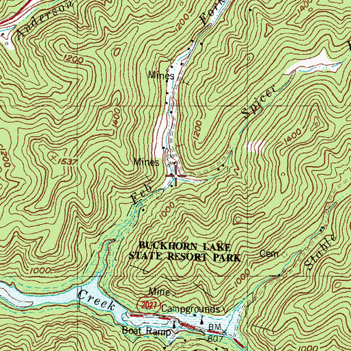 Topographic Map of Spicer Fork, KY
