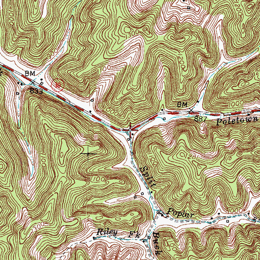 Topographic Map of Split Poplar Fork, KY