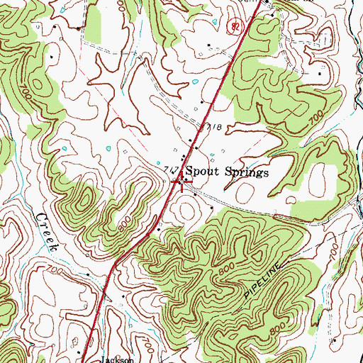 Topographic Map of Spout Springs, KY