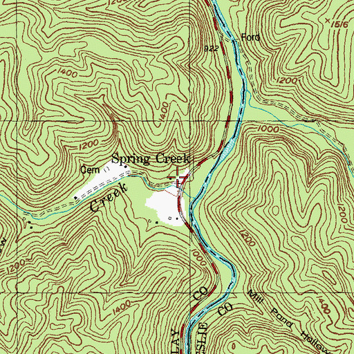 Topographic Map of Spring Creek, KY