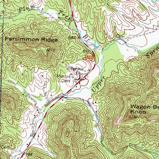 Topographic Map of Spruce Church, KY