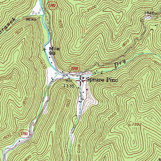 Topographic Map of Spruce Pine Creek, KY