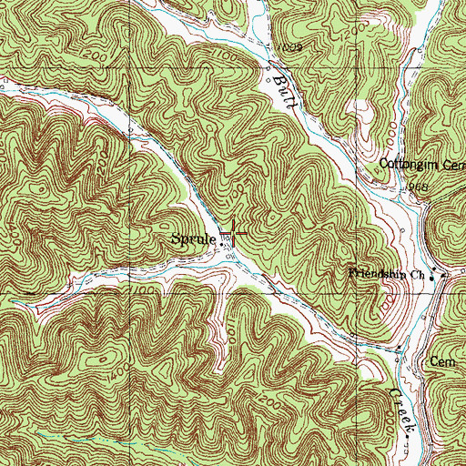 Topographic Map of Sprule, KY