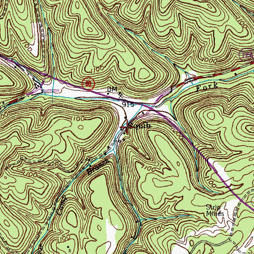 Topographic Map of Squib, KY