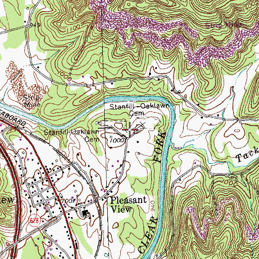 Topographic Map of Stanfill - Oaklawn Cemetery, KY