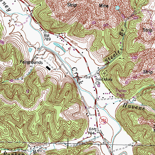 Topographic Map of Steele Branch, KY