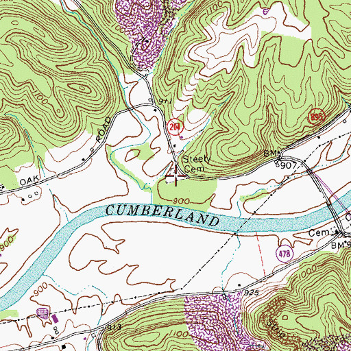 Topographic Map of Steely Cemetery, KY