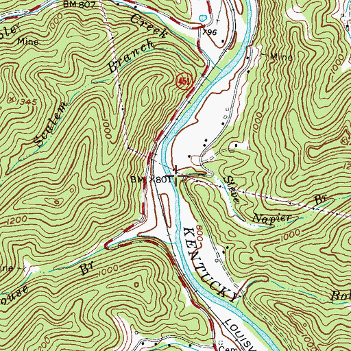Topographic Map of Steve Napier Branch, KY