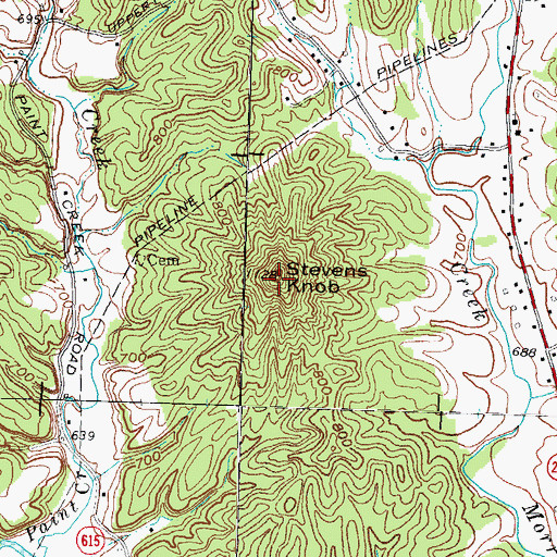 Topographic Map of Stevens Knob, KY