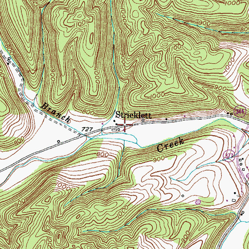 Topographic Map of Stricklett, KY