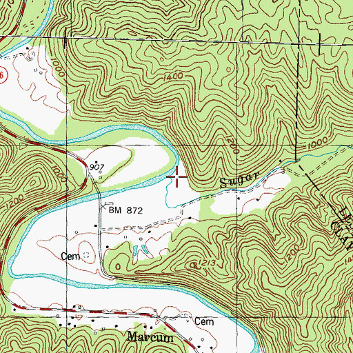 Topographic Map of Sugar Creek, KY