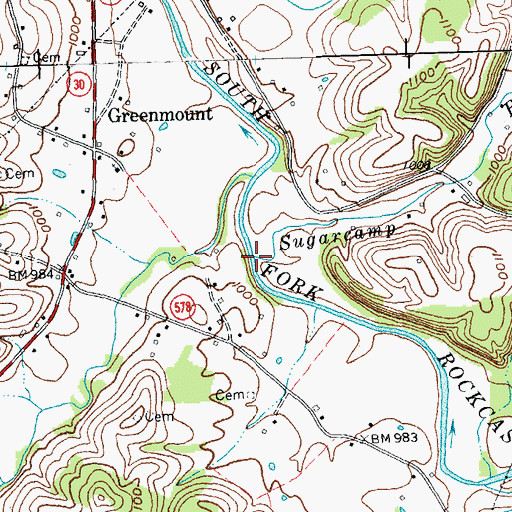 Topographic Map of Sugarcamp Branch, KY
