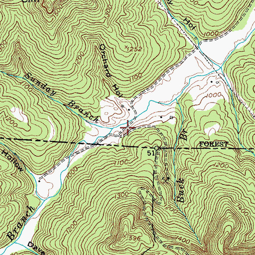 Topographic Map of Sunday Branch, KY