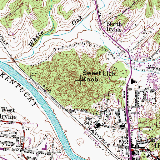 Topographic Map of Sweet Lick Knob, KY