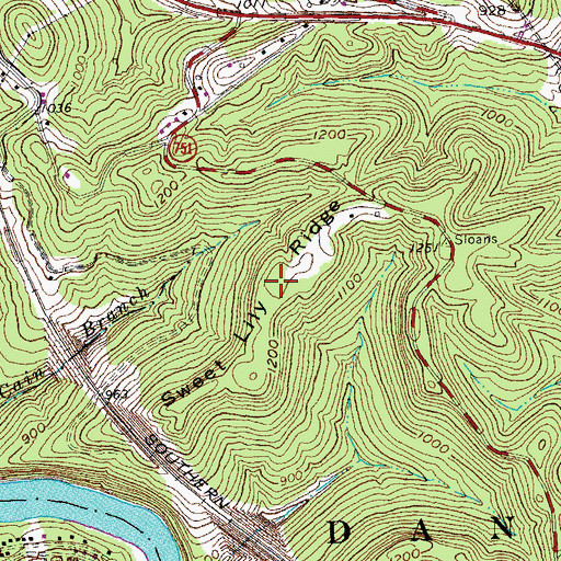 Topographic Map of Sweet Lily Ridge, KY