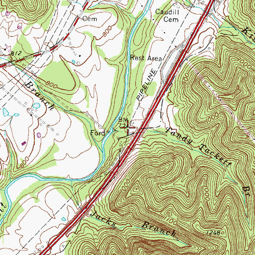 Topographic Map of Tandy Tackett Branch, KY