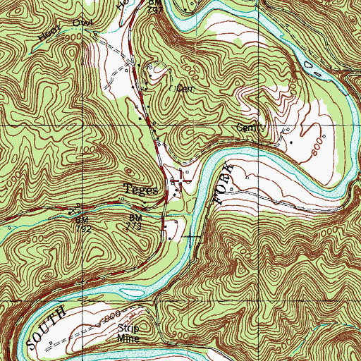 Topographic Map of Teges, KY