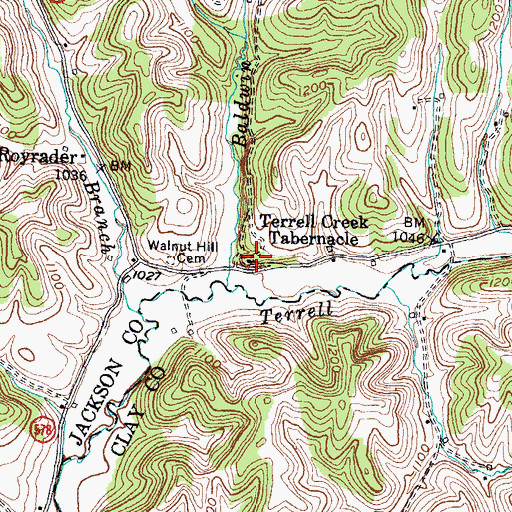 Topographic Map of Terrell Creek Tabernacle, KY