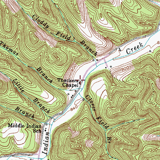 Topographic Map of Thackers Chapel, KY
