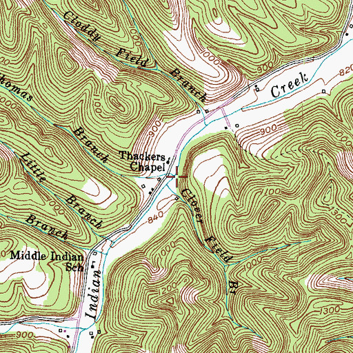 Topographic Map of Thomas Branch, KY