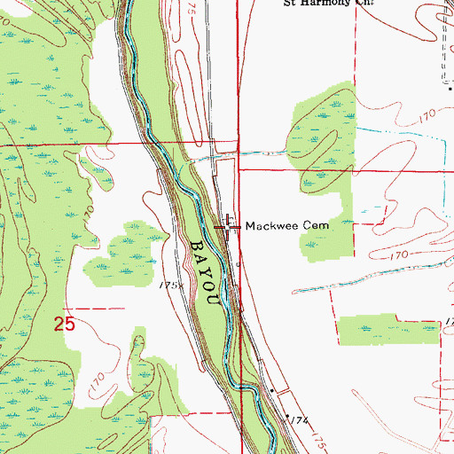 Topographic Map of Mackwee Cemetery, AR