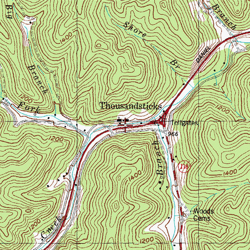 Topographic Map of Thousandsticks, KY