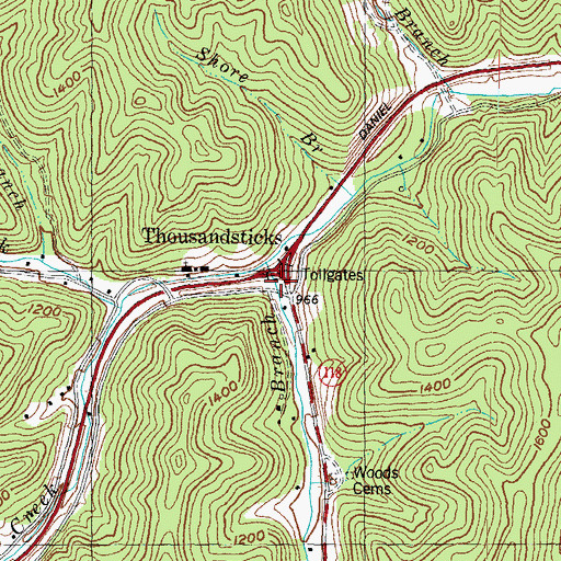 Topographic Map of Thousandsticks Branch, KY