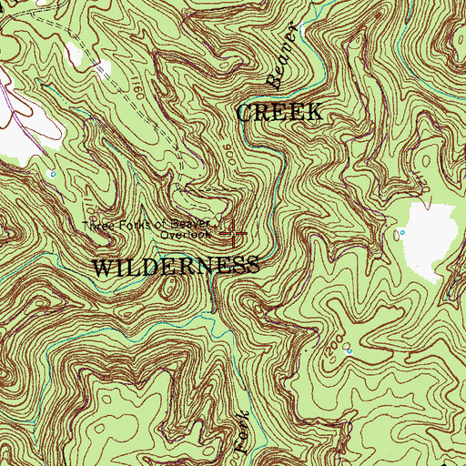 Topographic Map of Three Forks of Beaver Overlook, KY
