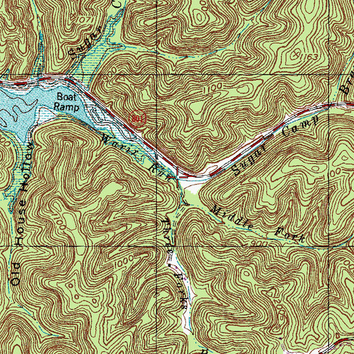 Topographic Map of Three Forks Branch, KY