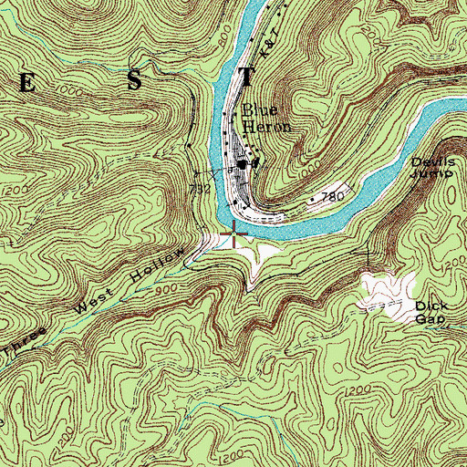 Topographic Map of Three West Hollow, KY