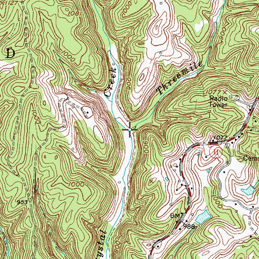 Topographic Map of Threemile Branch, KY
