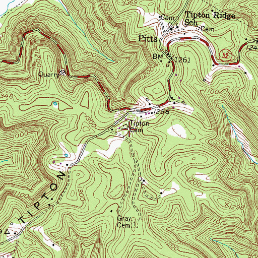 Topographic Map of Tipton Cemetery, KY