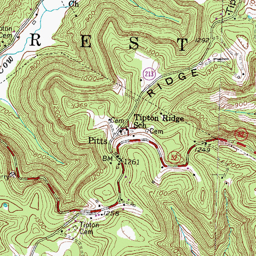 Topographic Map of Tipton Ridge School, KY