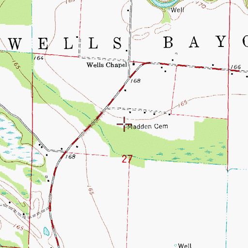 Topographic Map of Madden Cemetery, AR