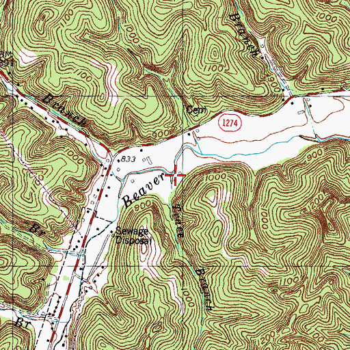 Topographic Map of Trace Branch, KY