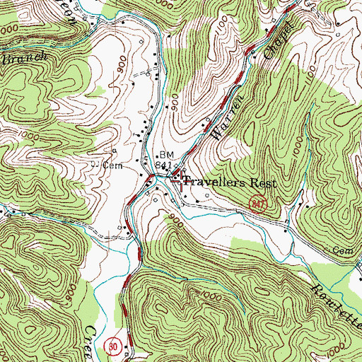 Topographic Map of Travellers Rest, KY
