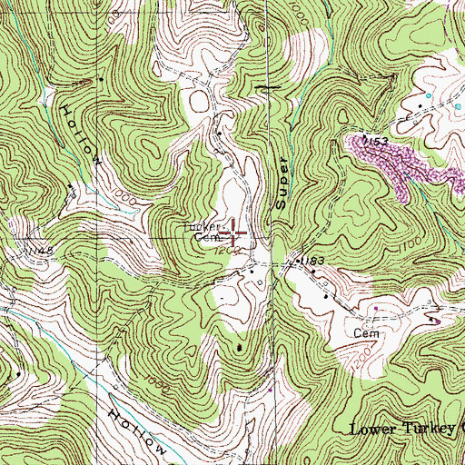 Topographic Map of Tucker Cemetery, KY