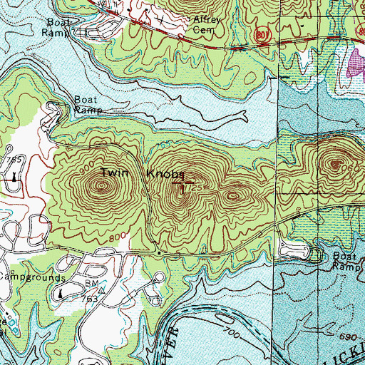 Topographic Map of Twin Knobs, KY
