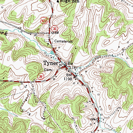 Topographic Map of Tyner, KY