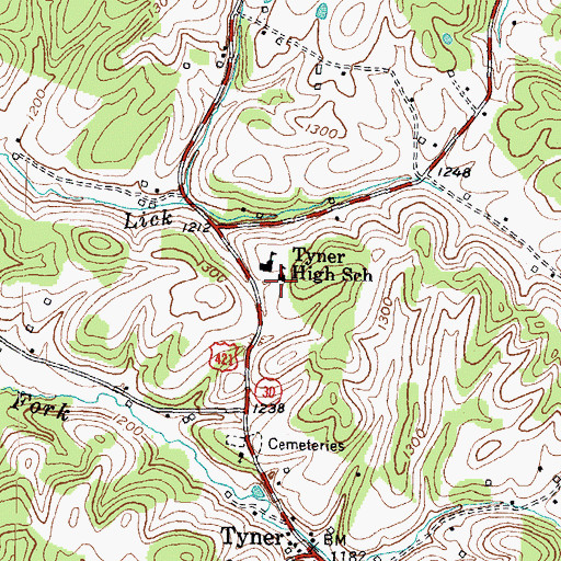 Topographic Map of Tyner High School, KY