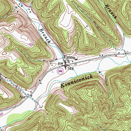 Topographic Map of Union Church, KY