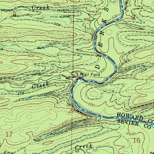 Topographic Map of Mail Ford, AR