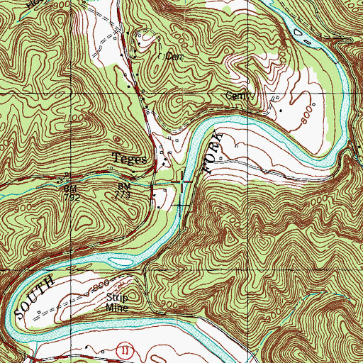 Topographic Map of Upper Teges Creek, KY