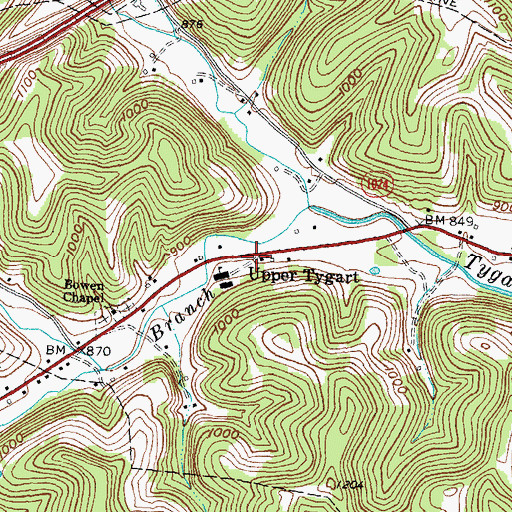 Topographic Map of Upper Tygart, KY