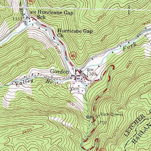 Topographic Map of Valley Branch, KY