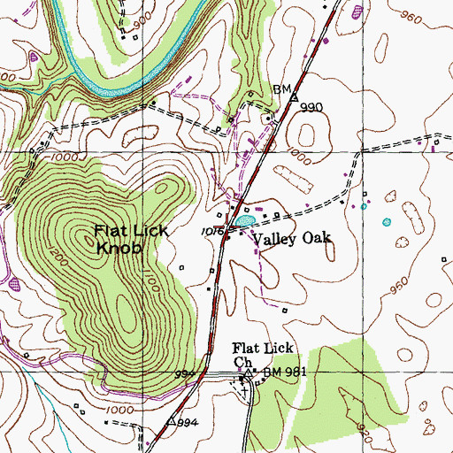 Topographic Map of Valley Oak, KY
