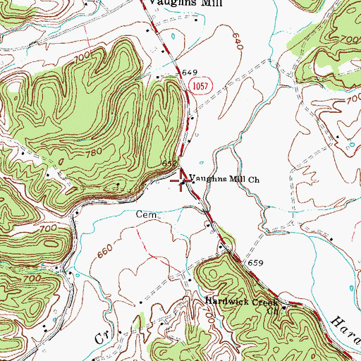 Topographic Map of Vaughns Mill First Church of God, KY