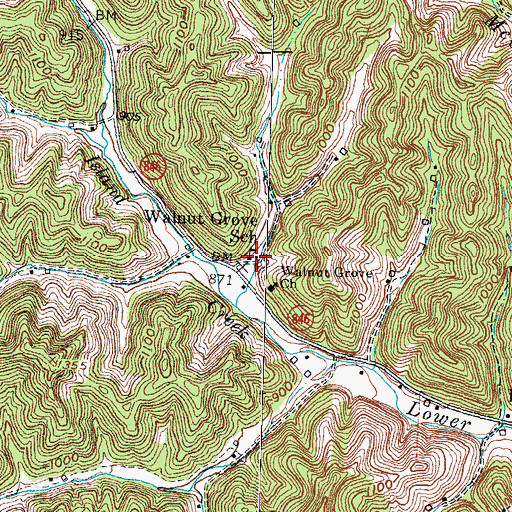 Topographic Map of Walnut Grove School, KY