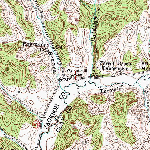 Topographic Map of Walnut Hill Cemetery, KY