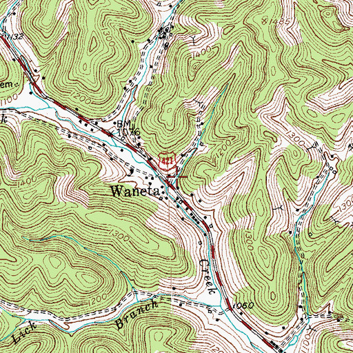 Topographic Map of Waneta, KY